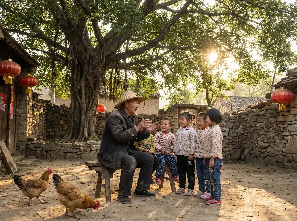 老人在大榕树下给孩子们讲故事 - 少罗吃大狙官网入口 乡村记忆